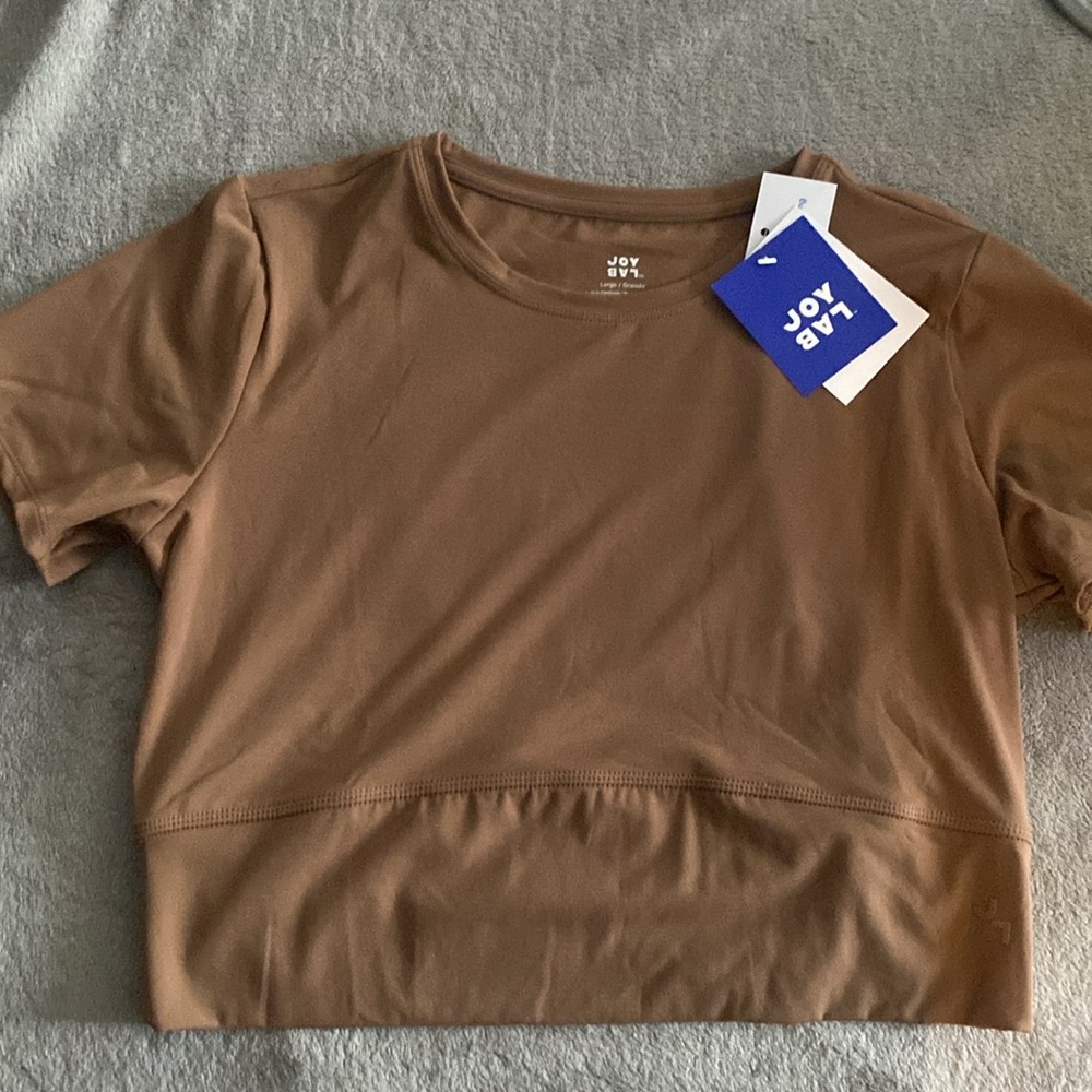 JoyLab Brown Crop Top Fitted Short Sleeve - Picture 2 of 5